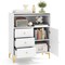 Grey Engineered Wood Cabinet with Tempered Glass Door, 3 Drawers and Adjustable Shelf